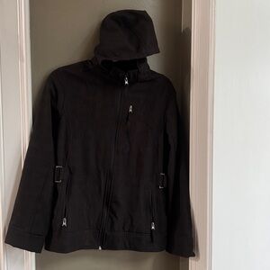 Women's Black plaid Hooded Jacket Free County size Large detachable hood